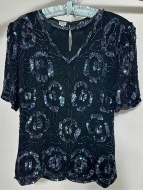 New With Tags Nabi Silk Beaded Rose Top — Size XL